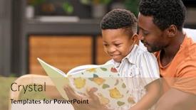  Presentation with family reading - Presentation theme consisting of family-shot-with-smiling-father background and a coral colored foreground