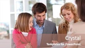  Presentation with meeting family - Slide deck consisting of family signing real-estate contract background and a coral colored foreground