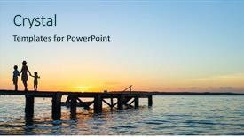  Presentation with silhouettes family - Presentation design consisting of family silhouettes on a bridge background and a sky blue colored foreground