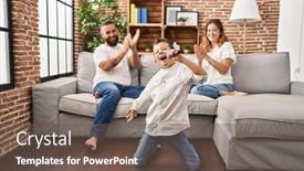  Presentation with microphone - PPT theme consisting of family-singing-song-using-microphone background and a violet colored foreground