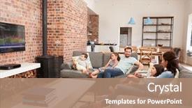  Presentation with television watching - Cool new presentation design with family sit on sofa backdrop and a coral colored foreground