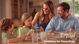  Presentation with family - Audience pleasing presentation theme consisting of family-sitting-around-table backdrop and a coral colored foreground