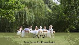  Presentation with girls running - Cool new slides with family sitting at dining table backdrop and a yellow colored foreground