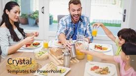  Presentation with dining table - Audience pleasing theme consisting of family sitting at dining table backdrop and a  colored foreground