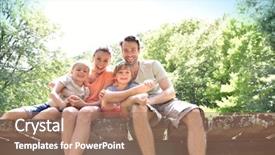  Presentation with crossing bridge - Theme featuring family sitting on a bridge crossing mountain river background and a coral colored foreground