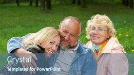  Presentation with grass - Presentation theme having family-sitting-on-a-grass background and a ocean colored foreground