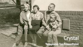  Presentation with 1950s - Slides featuring family sitting on bench 1950 background and a violet colored foreground