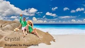  Presentation with old couple - Beautiful PPT theme featuring family-sitting-on-rock backdrop and a coral colored foreground