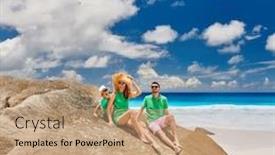  Presentation with old couple - Beautiful presentation theme featuring family-sitting-on-rock backdrop and a coral colored foreground