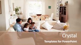  Presentation with family reading - Amazing slide set having family sitting on sofa reading backdrop and a coral colored foreground