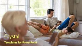  Presentation with smartphones - Presentation theme enhanced with family-sitting-on-sofa-using background and a tawny brown colored foreground