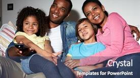  Presentation with family - Colorful slide deck enhanced with family sitting on sofa watching backdrop and a ocean colored foreground