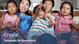  Presentation with family - Slides with family sitting on sofa watching background and a ocean colored foreground