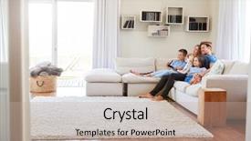  Presentation with family and home love concept - Slide deck having family sitting on sofa background and a mint green colored foreground