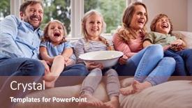  Presentation with popcorn - Slides featuring family-sitting-on-sofa background and a violet colored foreground