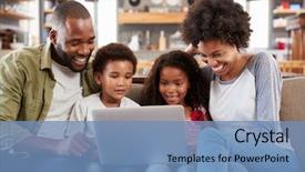  Presentation with lounge - Slide deck with family sitting on sofa background and a teal colored foreground