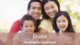  Presentation with outdoors - Cool new PPT theme with family sitting outdoors smiling backdrop and a coral colored foreground