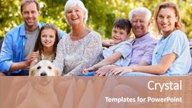  Presentation with family pet - Amazing presentation theme having family sitting with pet dog backdrop and a coral colored foreground