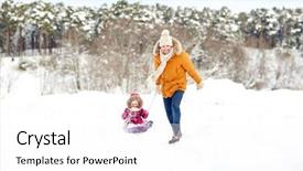  Presentation with winter family - Presentation theme with family sledding season and people background and a white colored foreground