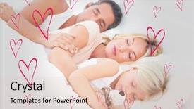  Presentation with sleeping - Audience pleasing PPT theme consisting of family sleeping together against red backdrop and a  colored foreground