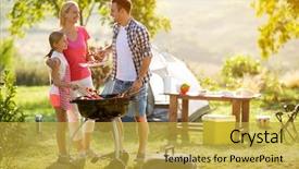  Presentation with grilling - Colorful PPT layouts enhanced with parque recreativo - smiling parent grilling meat backdrop and a yellow colored foreground