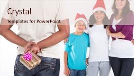  Presentation with christmas hamper gift traditional - PPT theme having family sorprise - hiding christmas gift background and a lemonade colored foreground