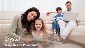  Presentation with living room family - Colorful PPT layouts enhanced with family spending leisure time backdrop and a  colored foreground