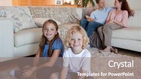  Presentation with living room family - Presentation theme having family spending time in the living room together background and a gray colored foreground