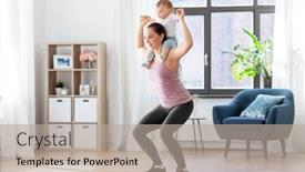  Presentation with motherhood - Presentation design featuring family-sport-and-motherhood-concept background and a mint green colored foreground