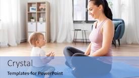  Presentation with motherhood - Beautiful slide set featuring family-sport-and-motherhood-concept backdrop and a light blue colored foreground