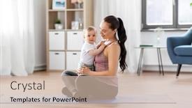  Presentation with exercise mat - Presentation design featuring family-sport-and-motherhood-concept background and a soft green colored foreground