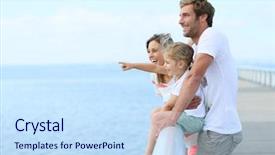  Presentation with christian family and cross - Colorful presentation design enhanced with family standing on a pontoon backdrop and a sky blue colored foreground