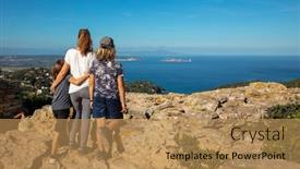  Presentation with panoramic - Slide set featuring family-standing-on-peak-looking background and a coral colored foreground