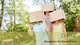  Presentation with faces - Slide set with family-stands-anonymously-with-faces background and a yellow colored foreground