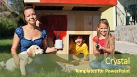  Presentation with happy korean kids - Amazing slide deck having family structure - happy kids painting the doghouse backdrop and a tawny brown colored foreground