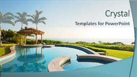  Presentation with villa - Audience pleasing slide deck consisting of family structure - luxury home with swimming pool backdrop and a sky blue colored foreground