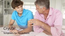  Presentation with catholic father son hoyly spirit - Audience pleasing presentation theme consisting of family studies - father helping teenage son backdrop and a coral colored foreground