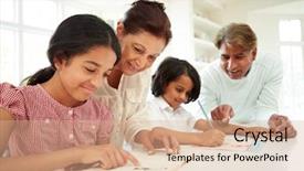  Presentation with grandparents - PPT layouts having family studies - grandparents helping children with homework background and a coral colored foreground