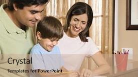  Presentation with homework - Colorful slides enhanced with family studies - hispanic parents helping son backdrop and a  colored foreground