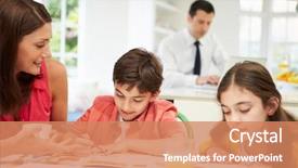  Presentation with helping hands children - Presentation design consisting of family studies - mum helps children with homework background and a coral colored foreground