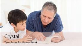  Presentation with assistive listening device - Amazing slides having family studies - young boy listening his grandfather backdrop and a lemonade colored foreground