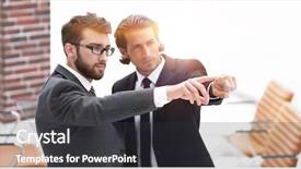  Presentation with partners - Slides having family succession - business partners standing in office background and a dark gray colored foreground