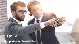  Presentation with partners - PPT layouts consisting of family succession - business partners standing in office background and a dark gray colored foreground