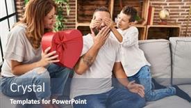  Presentation with box - Slide set featuring family-surprise-father-with-heart background and a ocean colored foreground