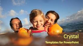 Presentation with swimming - Amazing slide set having family swimming in sea backdrop and a tawny brown colored foreground