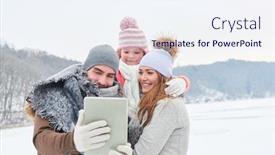  Presentation with winter family - Cool new theme with family takes a selfie in their winter holiday trip backdrop and a sky blue colored foreground