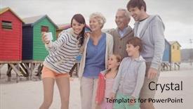  Presentation with doctor taking care of family - Presentation theme featuring family taking selfie at beach background and a  colored foreground