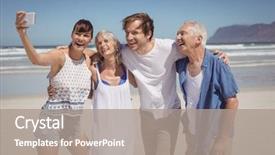 Presentation with doctor taking care of family - Audience pleasing presentation theme consisting of family taking selfie at beach backdrop and a  colored foreground