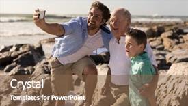  Presentation with generation family farm - Colorful slide set enhanced with family taking selfie with mobile backdrop and a tawny brown colored foreground