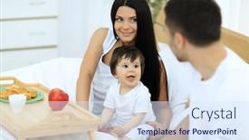  Presentation with breakfast - Audience pleasing slides consisting of family taking the breakfast on the bed in the bedroom backdrop and a sky blue colored foreground